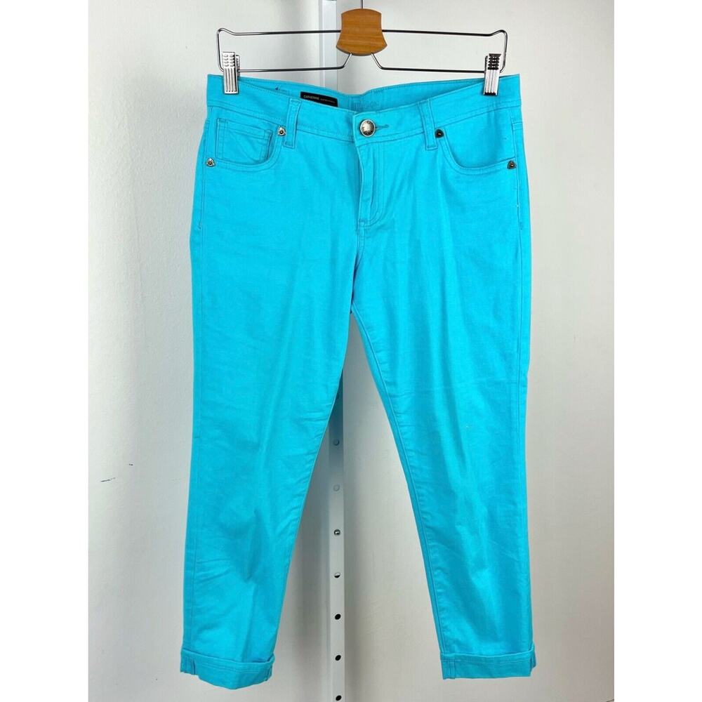 KUT from the Kloth  6 Catherine Slim Boyfriend Jeans Cropped Cuffed Stretch Blue